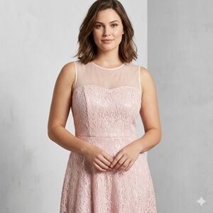 Maggy London Womens Pink Lace Illusion Dress size 8 Sleeveless A line Dress